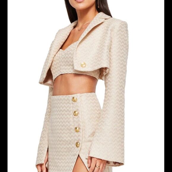 NOOKIE Queen Cropped Tweed Jacket in Nude Size Large NWT - Picture 1 of 4